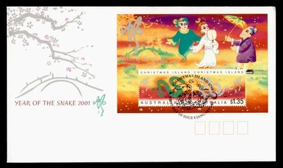 DR WHO 2001 CHRISTMAS ISLAND AUSTRALIA FDC NEW YEAR SNAKE CACHET S/S M61519 - Image 1 of 2