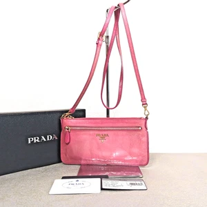 PRADA Peonia Pink Vitello Shine Leather Crossbody Shoulder Bag 1M1187 w/ Box - Picture 1 of 24