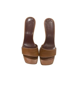 Staud Billie Wedge Modern Tan Classic Neutral Square Slide Leather Sandals 7.5 - Picture 1 of 7