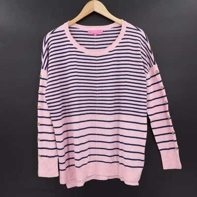Suéter Lilly Pulitzer Para Mujer Melanie Coolmax Negro Rayas Rosa Talla L Foto 1 de 4