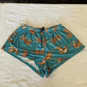 Pantalones cortos de pijama para mujer verde azulado y naranja con estampado de tigre L - Imagen 1 de 8