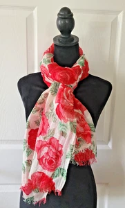 Naulover Winter White and Red Floral Scarf 72 X 24 - Picture 1 of 14
