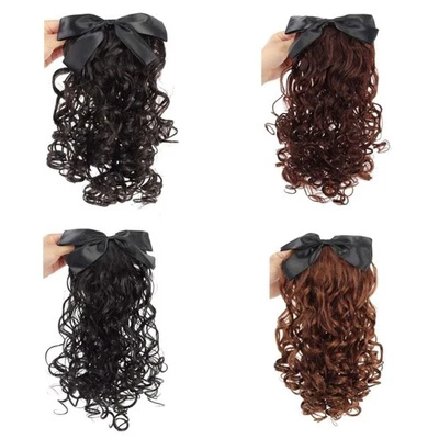 Comb Style Black Bows Knot Ponytail Retro Children Adult Wig Ponytail  Girls - Image 1 of 4