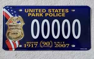2007 United States Park Police 90th Anniversary Sample License Plate ++ Exc. DC - Picture 1 of 2