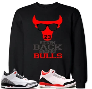 Suéter Bicken Back Brazy a juego con Air Js Retro 3 Rojo Fuego Cemento Zapatos - Imagen 1 de 17