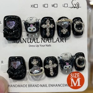 Custom Handmade Nails Hello Kitty Short Square Size Medium 10pcs w Prep Kit - Picture 1 of 5
