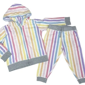Monica + Andy Rainbow Set a righe con cappuccio e zip joggers 2T cotone biologico - Foto 1 di 14