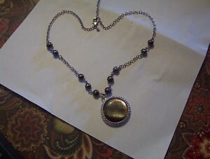 Italy Sterling Silver 925 2 sided MOP white & black Pearl pendant necklace