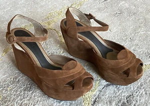 NEW‼️MARNI⚡️Brown suede platform wedge buckle ankle strap sandals size 39EU/9US - Picture 1 of 8