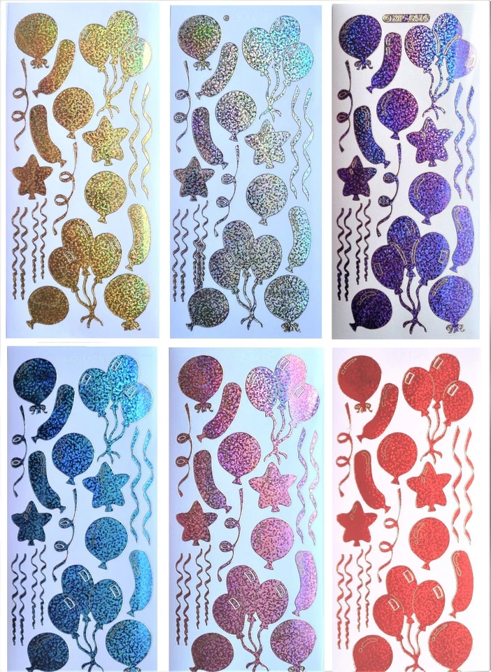 BIRTHDAY BALLOONS Peel off Stickers Shimmer Metallic Party Streamers Card Making - image 1 of 1