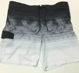 Men XXL Swim Shorts Trunks Stretch Pockets Black Grey & White Hawaiian Quick Dry - Picture 1 of 8