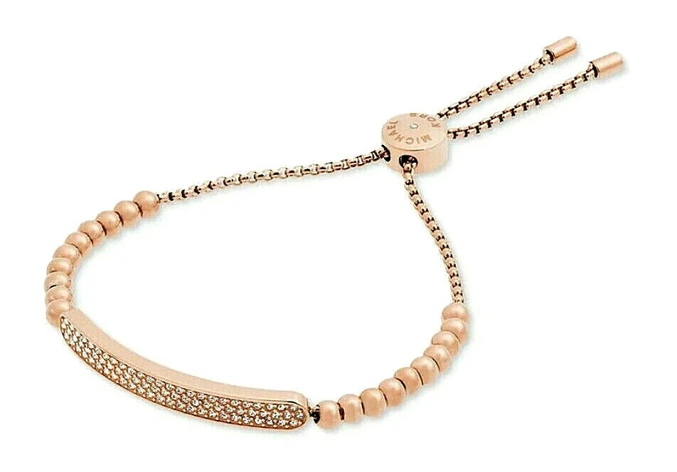 NUEVO BRAZALETE MICHAEL KORS PAVE' CRISTAL PLACA CUENTAS DESLIZANTE ORO ROSA PRECIO DE VENTA SUGERIDO POR EL FABRICANTE $95.00 Foto 1 de 4