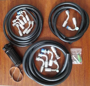 Universal Extended Length Reduced Barrier A/C Hoses & Drier & Fittings Kit - Picture 1 of 2