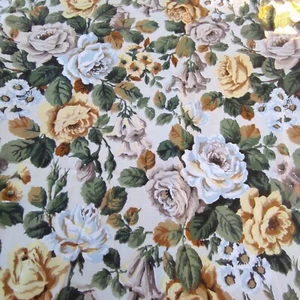 Vintage floral curtain white yellow cabbage roses fabric Quilting sewing craft - Picture 1 of 7