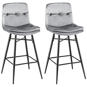 Set of 2 Velvet Bar Stools Bar Height Kitchen Dining Chairs w/ Metal Legs Grey - Picture 1 of 9