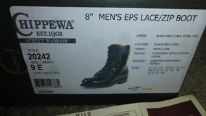 Neu im Karton Chippewa 20242 Street Warrior Herren Spitze Reißverschluss Schwarz Leder Stahlkappe Stiefel 9E - Bild 1 von 21