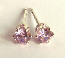 Women Girl 4mm Light Pink Small Stud Earrings White Gold Plate Simulated Diamond