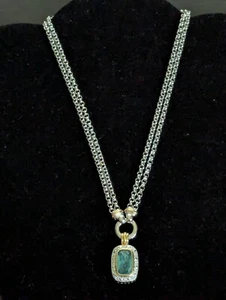Sterlingsilber aquablau großer Schliff CZ Doppelstrang Anhänger Halskette 16" - Bild 1 von 9