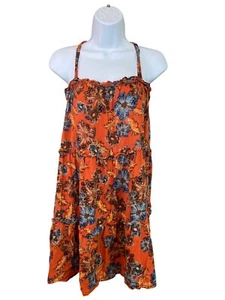 Old Navy Youth Y2K Sundress XL Orange Floral Strappy Back Ruffled Hem Boho - Picture 1 of 6