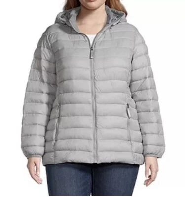 NUEVO $110 St. John’s Bay 1X Plus Gris Embalable Con Capucha Litewt Abrigo Chaqueta Foto 1 de 4