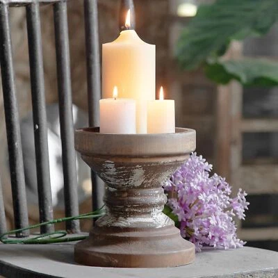 Farmhouse Antique Candle Holder for Pillar Candle, Vintage Wooden Pillar Cand... - Image 1 of 4