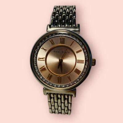 Anne Klein Rose Gold Watch Women Silver Gold Two Tone Crystal Round 528 - Image 1 of 4