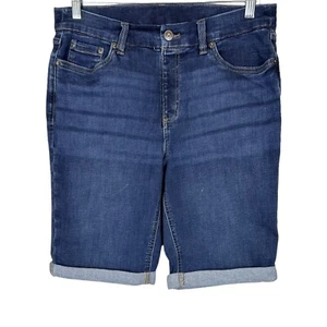 Denim & Co. Reg. Easy Stretch Denim Roll Hem Bermuda Shorts Deep Indigo Size 10 - Picture 1 of 2