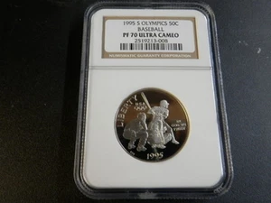 1995 S Olympic 50 Cent Baseball Commemorative Proof 70 Ultra Cameo - Picture 1 of 2