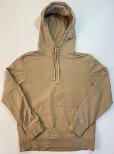 American Eagle Mens Box Logo Hoodie Sweatshirt Spell Out Tan Khaki Pullover M - Picture 1 of 10