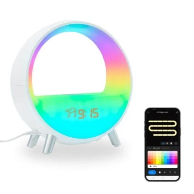 Large Smart Sunrise Alarm Clock Wireless Charging Bluetooth Speaker Weather Lamp - Image 1 of 4