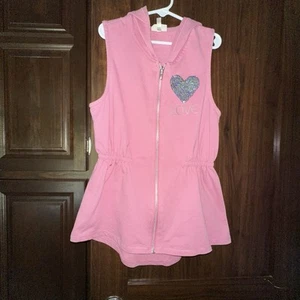 Self Esteem Girls Medium Pink Hooded Sleeveless Full Zip Jacket Top  - Picture 1 of 8