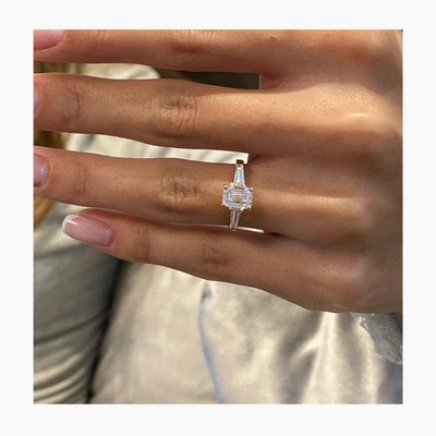 Emerald Cut Diamond Ring F VS1 IGI Certified 1.9Ct Taper Baguette 14K White Gold - Image 1 of 4