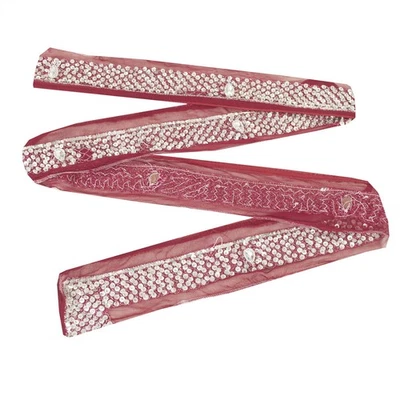 Sanskriti Vintage Sari Borde Cuentas Artesanal 1Yd Adornos Encaje 2'W Granate Foto 1 de 4