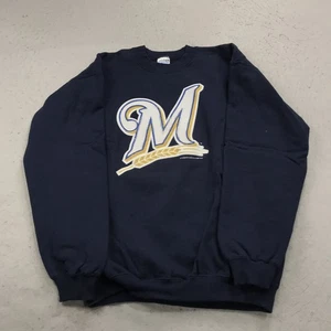 VINTAGE Milwaukee Brewers Sweatshirt Mens Medium Blue Heavyweight Crewneck Y2K - Picture 1 of 8