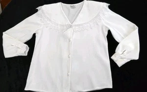 CLIO 90's Vintage Ivory Lace Collared Blouse Shirt Top Size M/L Pearl Bottoms  - Picture 1 of 13