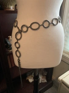 Vintage Metall Kettengürtel 45" verstellbar Silber/Gunmetal Boho vielseitig Gürtel. - Bild 1 von 8