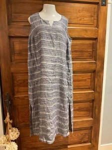 Pure J Jill Navy Linen Patterned Sleeveless Long dress XL - Picture 1 of 7