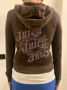 Juicy Juicy Juicy Couture Y2K Brown Track Jacket Hoodie Brown Terry S Small - Picture 1 of 7