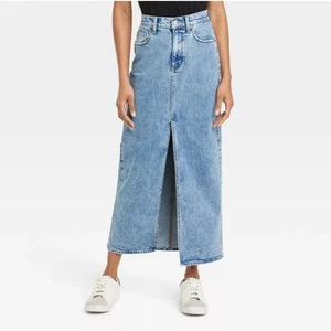Neu mit Etikett Universal Faden Frontschlitz Maxirock Medium Wash jeansblau Damen 10 - Bild 1 von 6