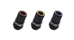 Wheel Mate Muteki HR38 Open End Lug Nuts 12x1.25 Black Chrome / Yellow Ring - Picture 1 of 2