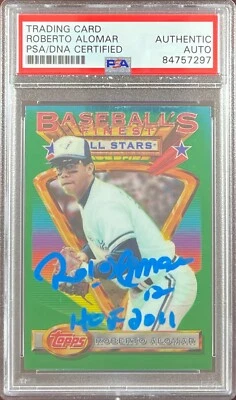 Roberto Alomar auto inscribed 1993 Topps Finest #88 PSA Encapsulated Blue Jays - Image 1 of 3