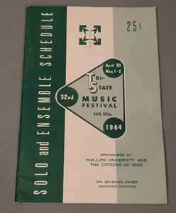 Vtg 1964 Tri-State Music Festival Schedule - Enid, Oklahoma - 60s Band Booklet - Picture 1 of 13