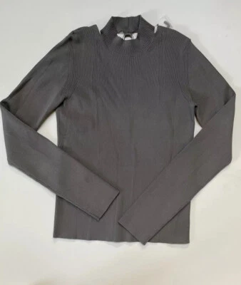 NWT HELMUT LANG Ring MockNeck Open Back Steel Sweater, Viscose/Nylon, Large,$370 - Image 1 of 4