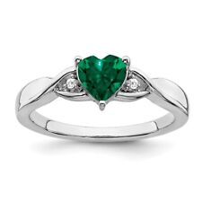 Sterling Silver Rhodium-plated Lab Created Emerald and Diamond Ring Size 6