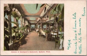 SPOKANE, Washington Postkarte "Interior of DAVENPORT'S RESTAURANT" 1908 Abgebrochen - Bild 1 von 2