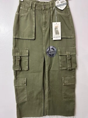Gemma Ray Long Cargo Skirt,Low Rise, Olive Green In Color,Non Stretch,Relaxed... - Image 1 of 4
