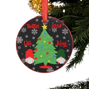 Customize Names Besties Gnomes Christmas Tree 2024 Acrylic Ornament with Ribbon - Picture 1 of 6