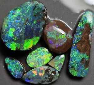 Boulder Opal Rub Parcel Winton Bright Green & Blue Lapidary 49.6 Carat Rough - Picture 1 of 23