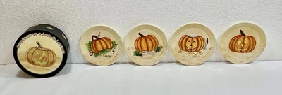 Set of 4 MWW Market How to Carve A Jack-O-Lantern Halloween Ceramic Mini Plates - Image 1 of 4