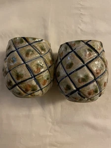 VTG 2 Louisville Stoneware 4" Green Brown Blue Pottery Pineapple Cups VGUC - Picture 1 of 7
